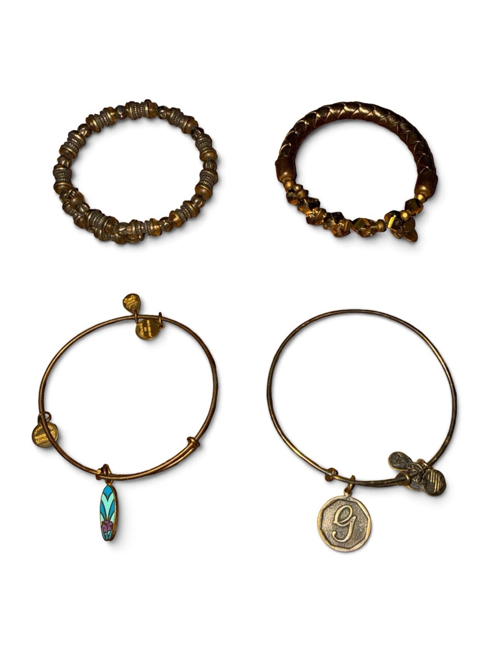 Alex and Ani Vintage Gold Tone Stackable Charm Bracelets Set of 4- Women Jewelry